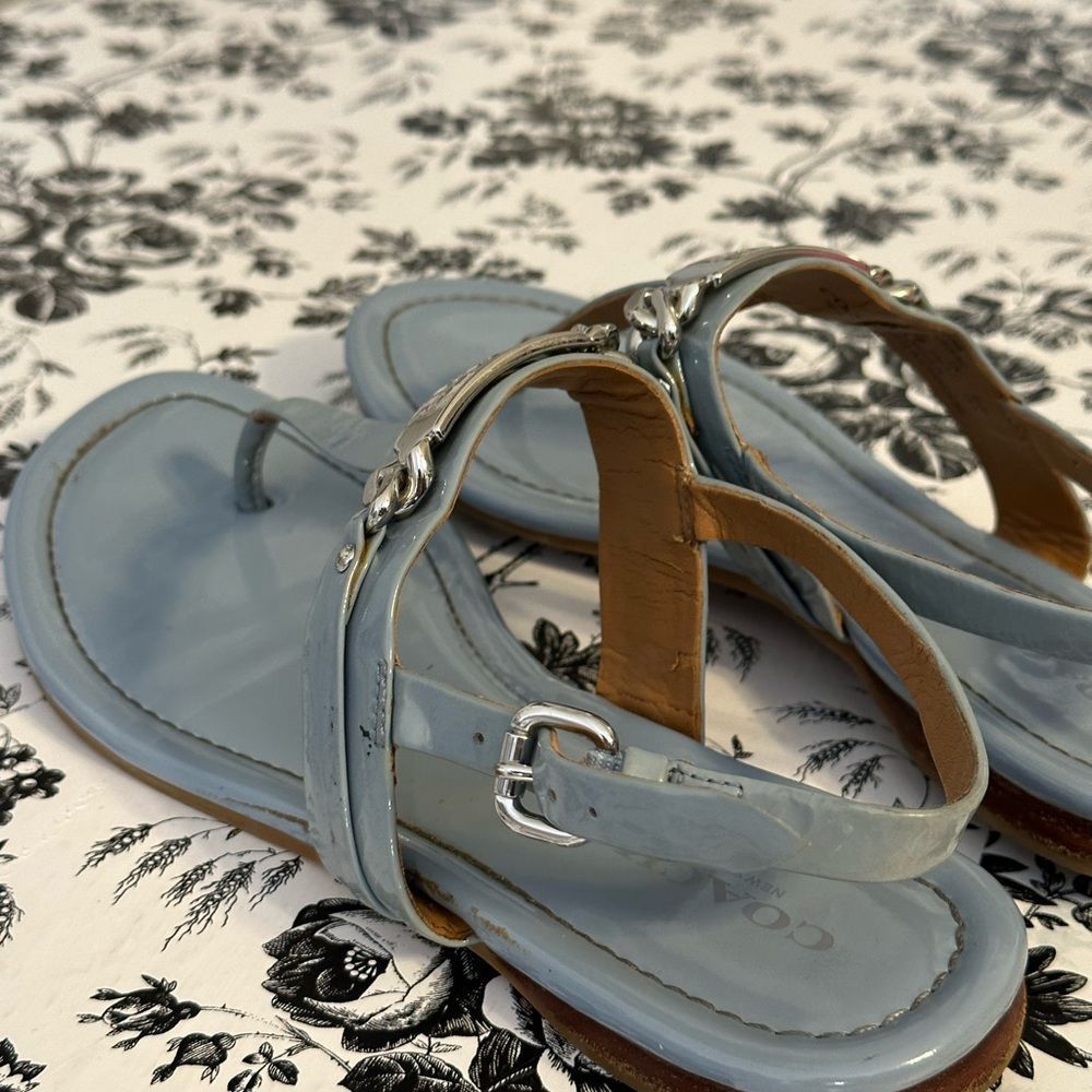 Coach Catherine Light Blue/Gray T-Strap Sandals with Silver Hardware - Picture 4 of 10